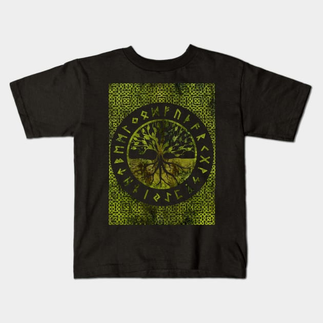 Tree of life  -Yggdrasil and  Runes alphabet Kids T-Shirt by Nartissima